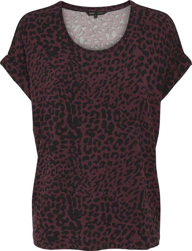 Only - ONLMOSTER - T-shirt - Tawny Port - Korte Mouwen - Animal-print - Loose Fit - Viscosemix