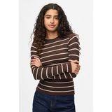 PIECES - Trui - Crème / Chocoladebruin - Slanke Pasvorm - Lange Mouw