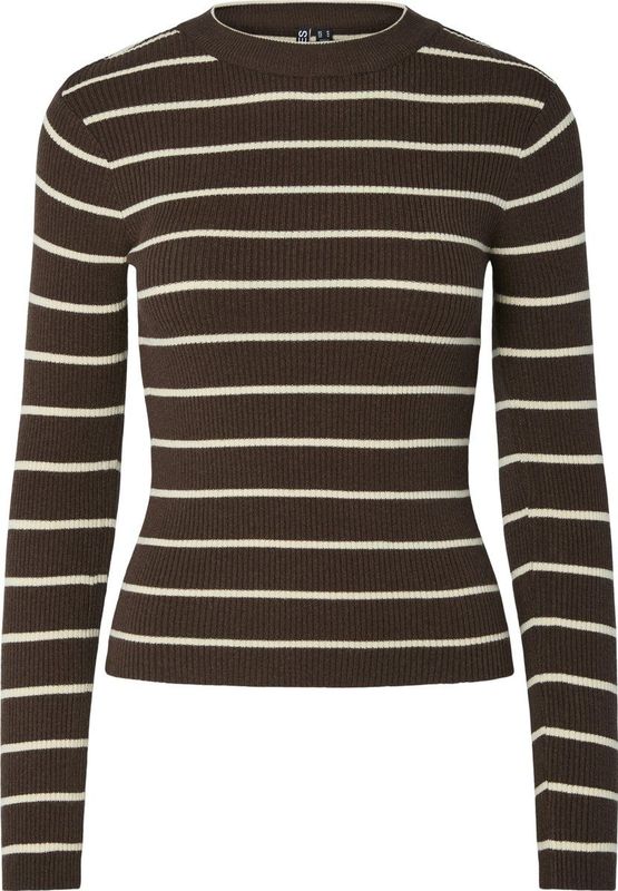 PIECES - Trui - Crème / Chocoladebruin - Slanke Pasvorm - Lange Mouw