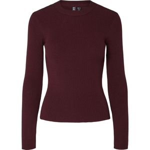 PIECES - Gebreide Trui - Wijnrood - Slanke Pasvorm - Lange Mouw