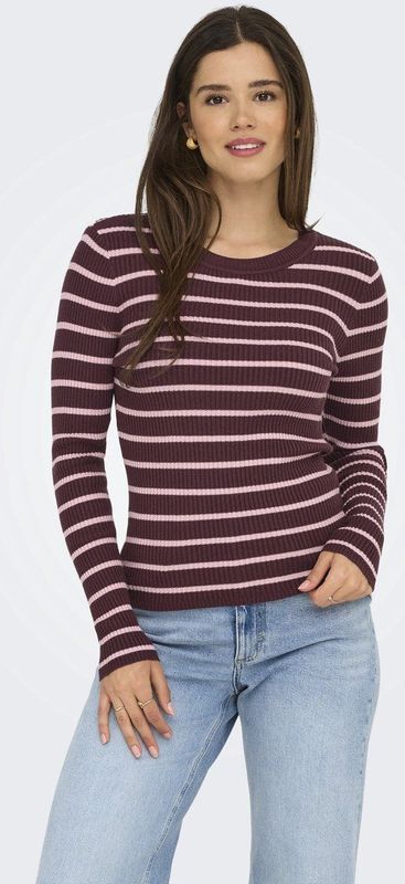 Only - ONLLOUISA - Gebreide Trui - Mauve Wine Stripes - Slim Fit