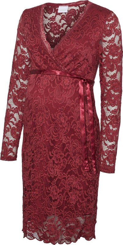 MAMALICIOUS - Jurk - Jersey - V-hals - Lange Mouwen - Kanten Materiaal