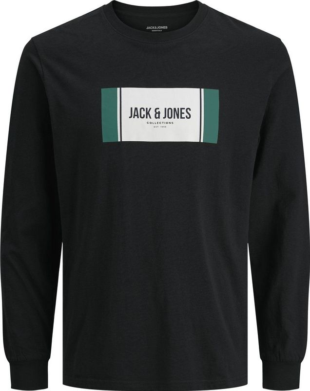 Jack & Jones - JJHAYATO - T-shirt - Smaragd/Zwart/Wit - Lange Mouw