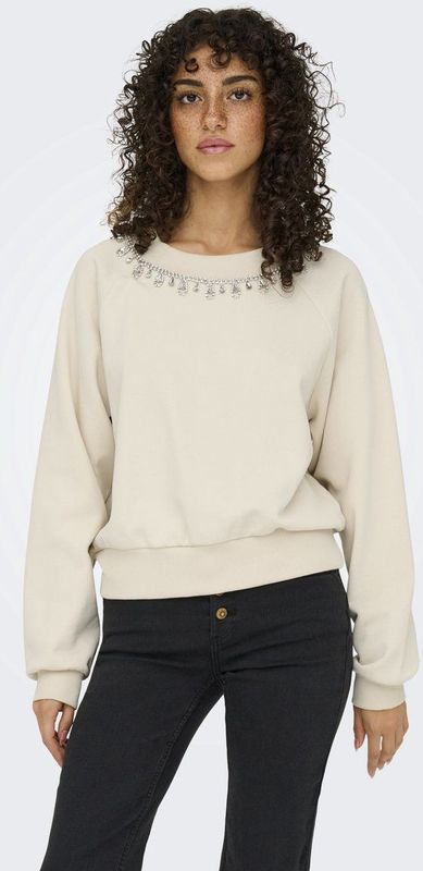 Only - ONLJETT L/S O-NECK EMB. BOX SWT - Sweatshirt - Birch - Lange Mouwen