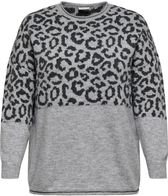 ONLY - CARMAKOMA - Trui - Light Grey Melange - Ronde Hals - Lange Mouwen
