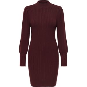 Only - ONLKATIA - Gebreide Jurk - Cabernet - Hoge Hals - Lange Pofmouwen