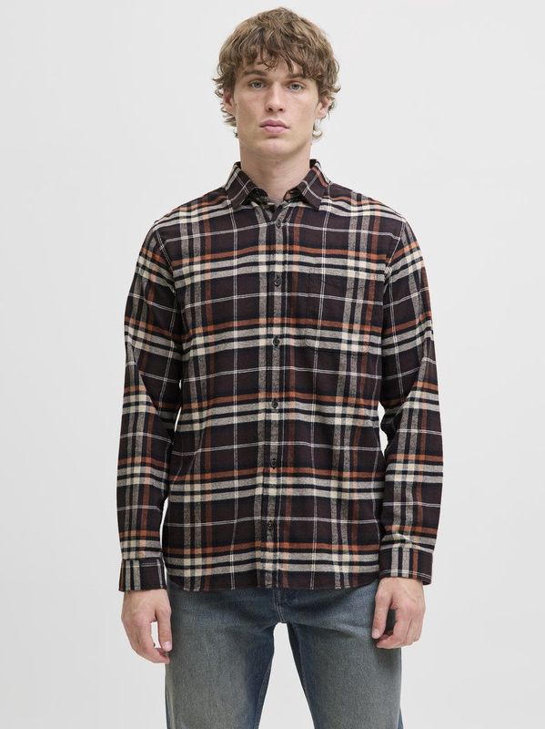 JACK & JONES - JJJames - Overhemd - Ecru - Donkerbruin - Roestrood - Zwart - Flanel - Lange Mouw