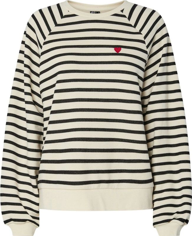 Pieces - Streep Sweater - Cloud Dancer/Black - Katoen/Polyester