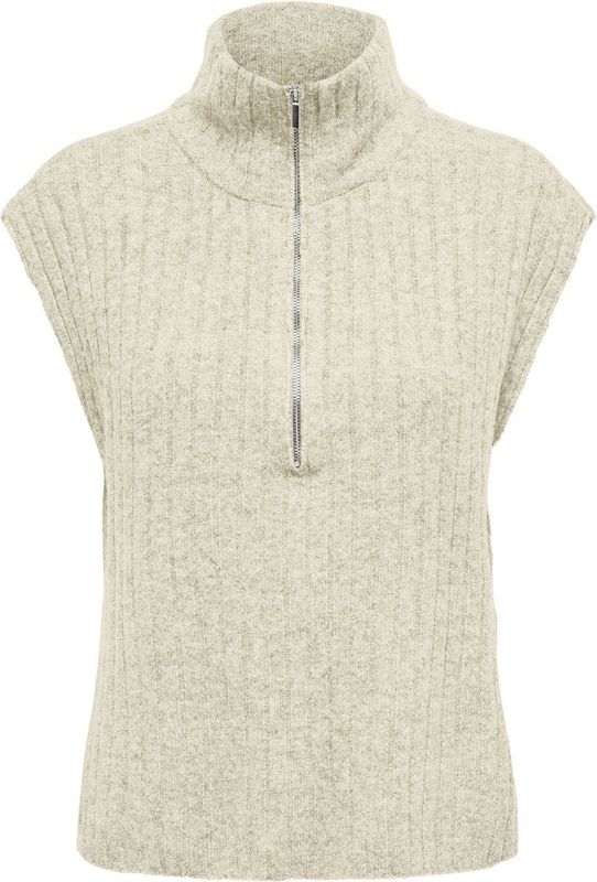 Only - Onljeanett Life Sl Rib Hghneck - Gebreid Vest - Beige - Mouwloos