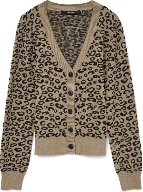 VERO MODA - VMNANCY - Gebreid Vest - Camel - Dierenprint