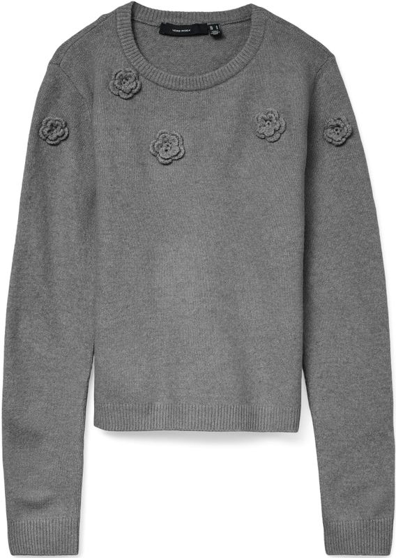 Vero Moda - Vmrose Ls O-neck Pullover - Medium Grey Melange - Dames Trui