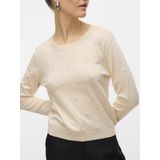 Gebreide Pullover - O-hals - Korte Mouwen - Parel Versiering - Regular Fit