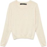 Gebreide Pullover - O-hals - Korte Mouwen - Parel Versiering - Regular Fit