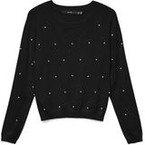 Gebreide Pullover - O-hals - Korte Mouwen - Parel Versiering - Regular Fit