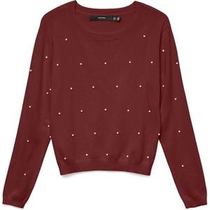 Gebreide Pullover - O-hals - Korte Mouwen - Parel Versiering - Regular Fit