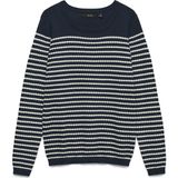 VERO MODA - VMCARE - Trui - Blauw/Wit - Geribbelde Kraag - Lange Mouw