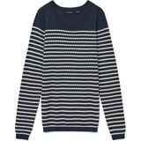 VERO MODA - VMCARE - Trui - Blauw/Wit - Geribbelde Kraag - Lange Mouw