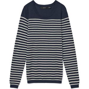 VERO MODA - VMCARE - Trui - Blauw/Wit - Geribbelde Kraag - Lange Mouw