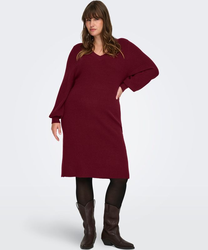 ONLY CARMAKOMA - Midi-jurk - V-Hals - Lange Mouwen - Regular Fit