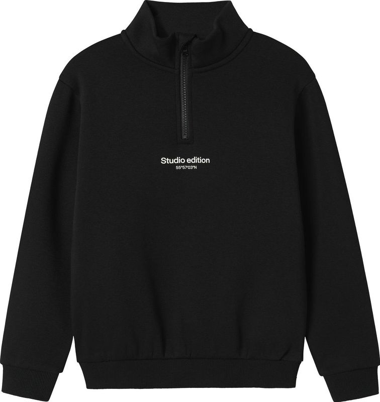 Name It - NKMBRODY LS NREG SWEAT ZIP - Sweatshirt - Zwart - Met Opstaande Kraag en Korte Ritssluiting