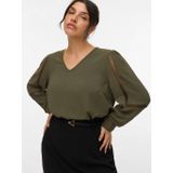 Vmcalva - Blouse - V-Hals - Lange Mouwen - Kanten Detail - Regular Fit