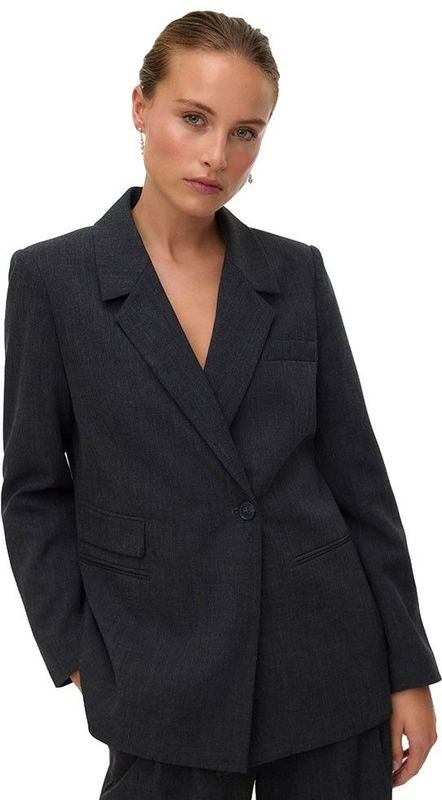 Vero Moda - Vmbestie Ls Regular Blazer - Donkergrijs Melange - Dames