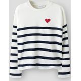 Gebreide Trui - Gestreept - V-hals - Lange Mouwen - Geborduurd