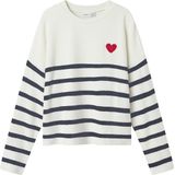 Gebreide Trui - Gestreept - V-hals - Lange Mouwen - Geborduurd