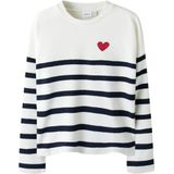 Gebreide Trui - Gestreept - V-hals - Lange Mouwen - Geborduurd