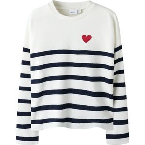 Gebreide Trui - Gestreept - V-hals - Lange Mouwen - Geborduurd