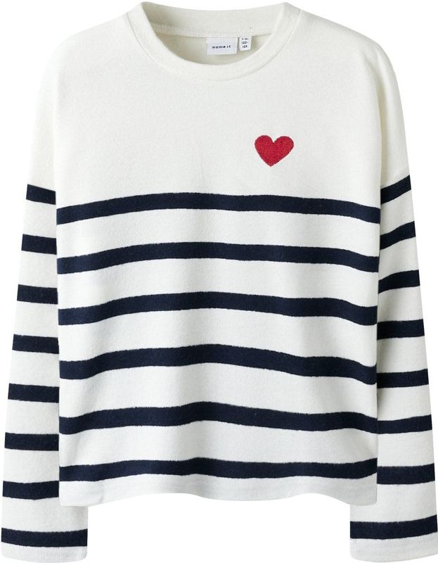 Gebreide Trui - Gestreept - V-hals - Lange Mouwen - Geborduurd