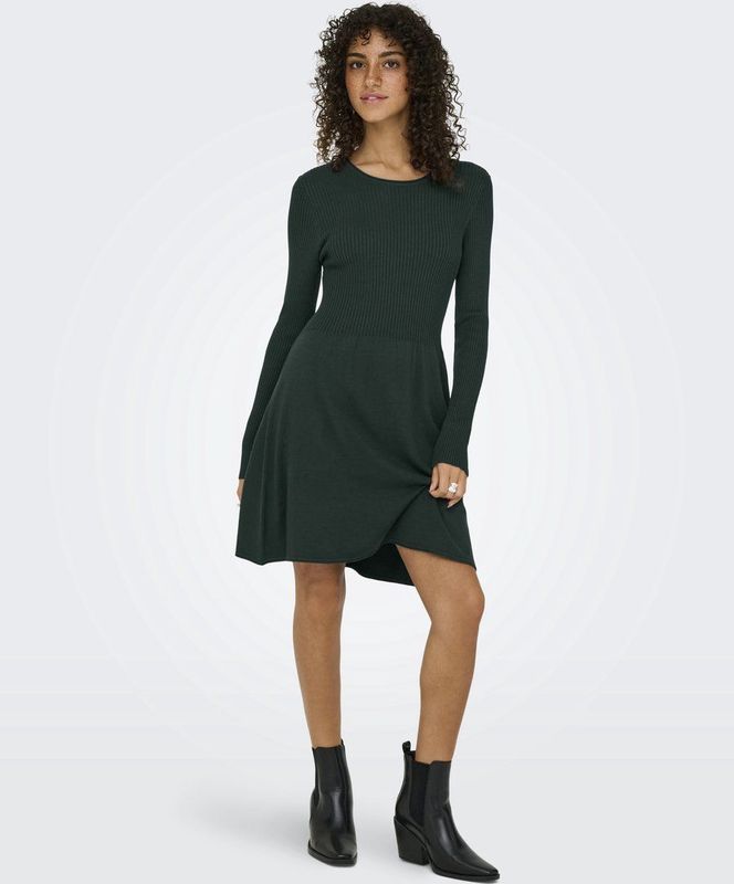 Only - ALMA - Gebreide Jurk - Effen - Viscosemix - Licht Uitlopend - Lange Mouwen