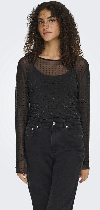 Onlhilen - Top - O-hals - Lange Mouwen - Slim Fit - Strass Steentjes