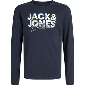 JACK&JONES - JJGEPLAS TEE LS CREW NECK JNR - T-shirt - Blauw - Jersey - Lange Mouwen