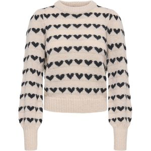 Jacqueline de Yong - Jdysigrid Life On Puff - Trui - Cement/w. Black Hearts