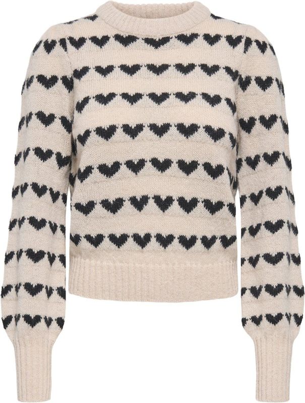 Jacqueline de Yong - Jdysigrid Life On Puff - Trui - Cement/w. Black Hearts