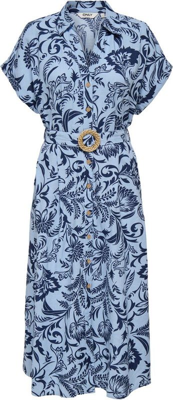 ONLY - ONLJAKIRI LINEN SS MIDI SHIRT DRESS - Dames - Blousejurk - Groen - Katoen