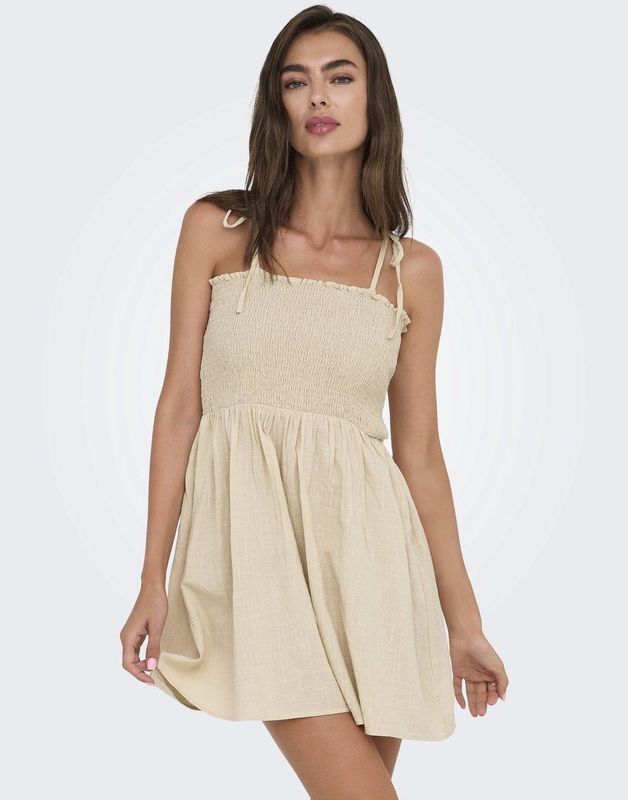 ONLY - ONLTIZANA - Jurk - Greige - Katoen - Mouwloos - Slanke Pasvorm