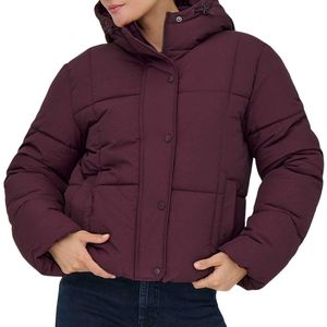 JDY - Wonder Short Hood Puffer - Winterjas - Donkerrood - Dames