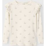 Top - Slim Fit - Lange Mouwen - Ronde Hals - Met Ruches - Herhalende Print