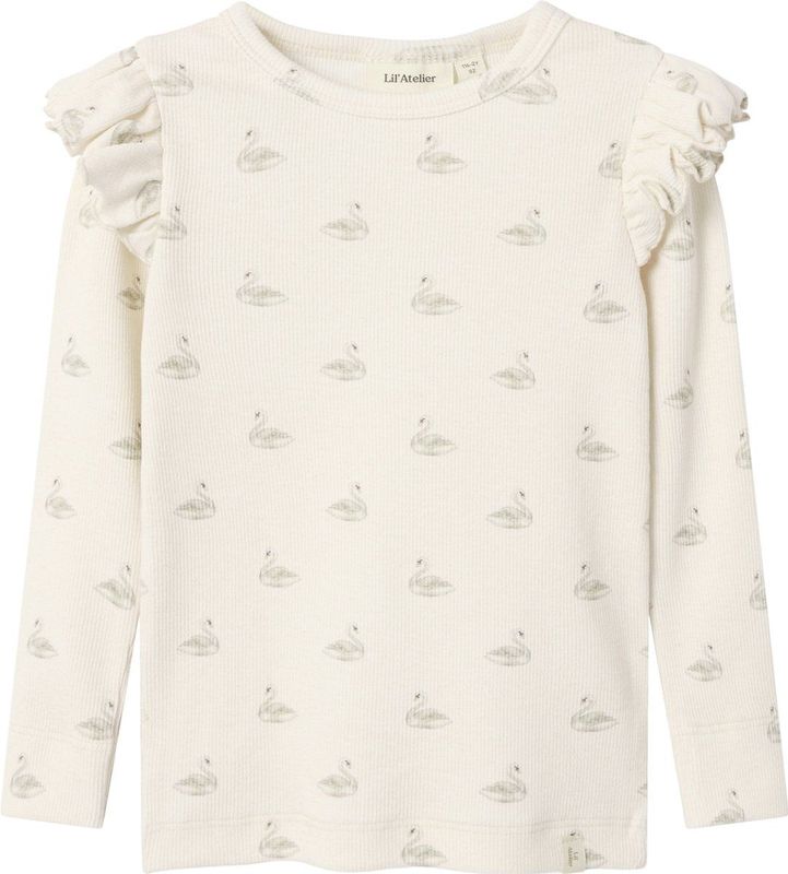 Top - Slim Fit - Lange Mouwen - Ronde Hals - Met Ruches - Herhalende Print