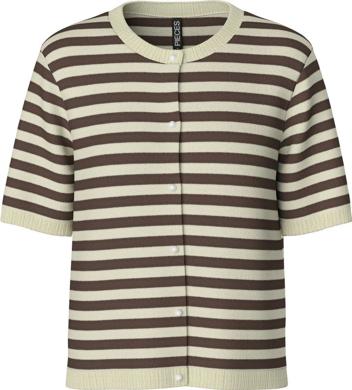 Pcorina - Gebreid Vest - Knus - Ronde Hals - Korte Mouwen - Knoopsluiting