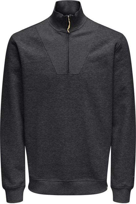 ONLY & SONS - Sweater - Antraciet - Regular Fit - Lange Mouwen - Opstaande Kraag met Korte Rits