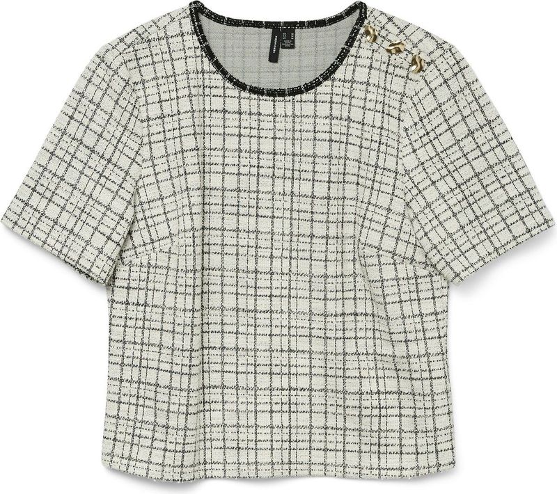 Top - O-hals - Korte Mouwen - Knoop Detail - Regular Fit