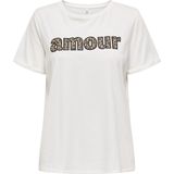 ONLY - T-shirt - Wit - Katoen - Opschrift 'amour' in Luipaardprint
