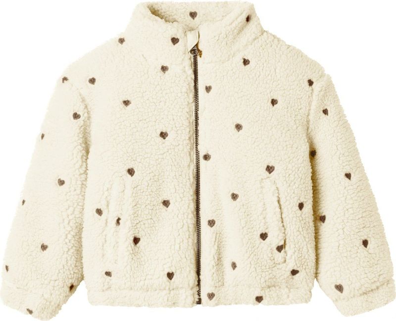 Lil' Atelier - NmfNalo - Fleece Jas - Turtledove/Black met Hearts
