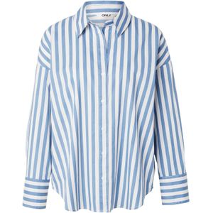 Only - Blouse - Blauw/Wit - 100% Biologisch Katoen - Oversized Pasvorm