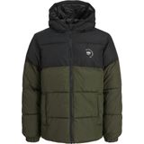 Jack & Jones - Maze Logo Hood Puffer Jas - Donkergroen - Junior