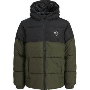 Jack & Jones - Maze Logo Hood Puffer Jas - Donkergroen - Junior