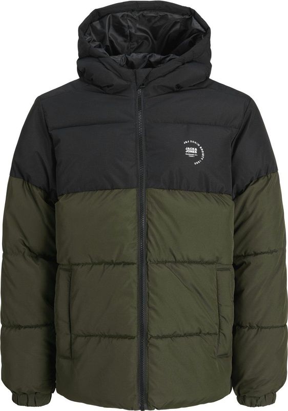 Jack & Jones - Maze Logo Hood Puffer Jas - Donkergroen - Junior
